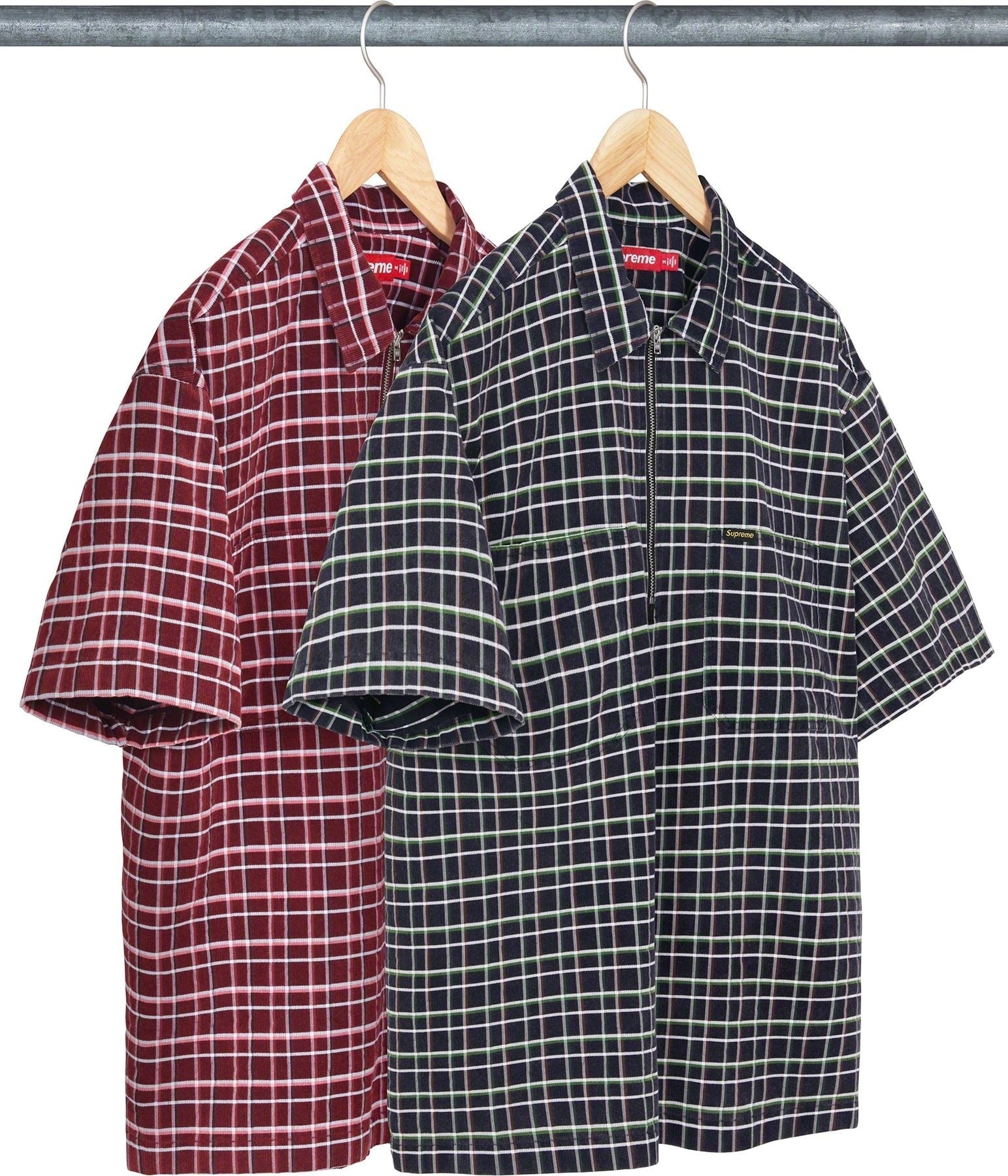 Plaid Corduroy Half Zip S/S Shirt